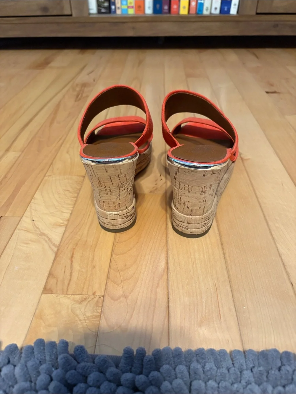 Franco Sarto Orange/Red Suede Cork Wedge Sandals